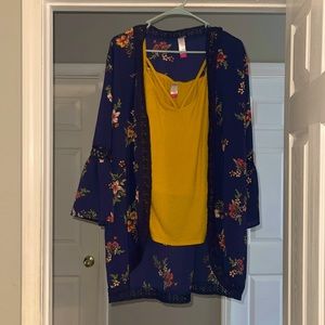 Floral kimono w/ mustard yellow tank top